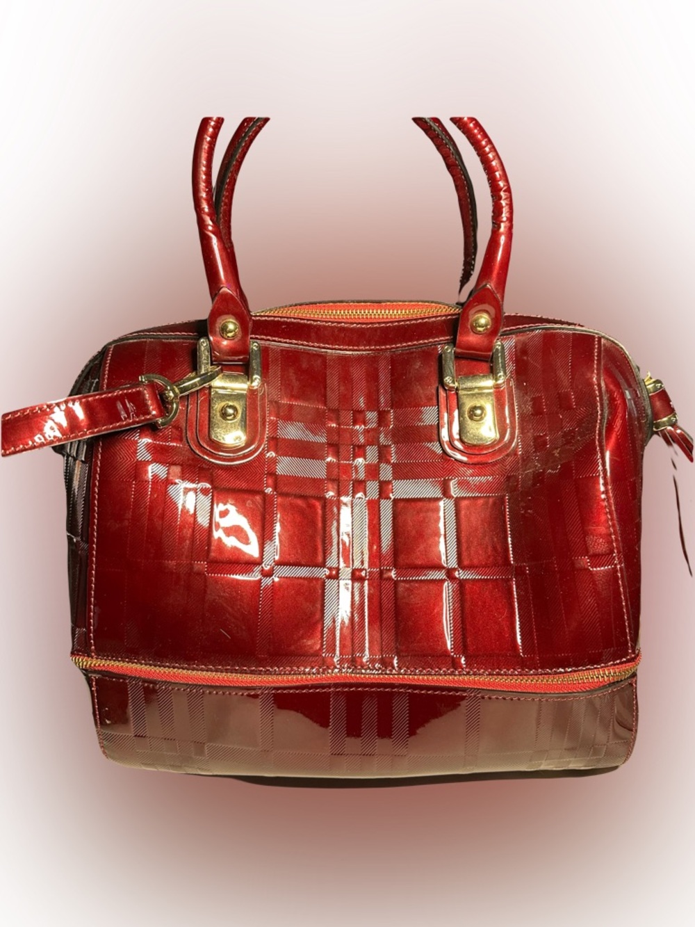 Patent Red Satchel with Gold Hardware